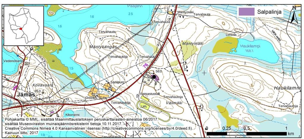 Vanhassa sotilaskartassa on Louhenjoen länsirannalle merkitty Lähtevänkoskelta pohjoiseen Vesankoskelle saakka yksittäisiä katettuja konekivääripesäkkeitä. Aluetta ei ole tutkittu maastossa.