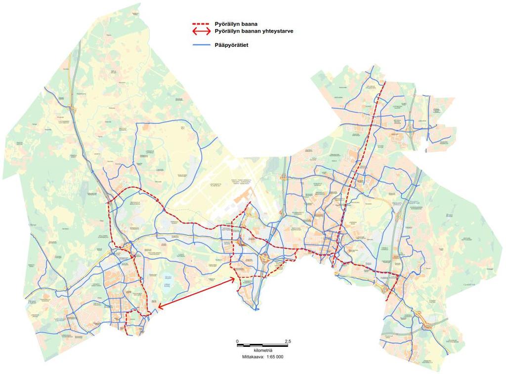 PYÖRÄILYN BAANAT Muodostavat Vantaalle keskuksien välisen laadukkaan pyöräilyverkon, joka yhdistyy seudulliseen laatukäytäväverkkoon.
