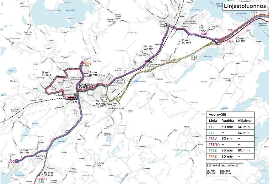 Ehdotettu linjasto Linjojen reitit ennallaan, lukuun