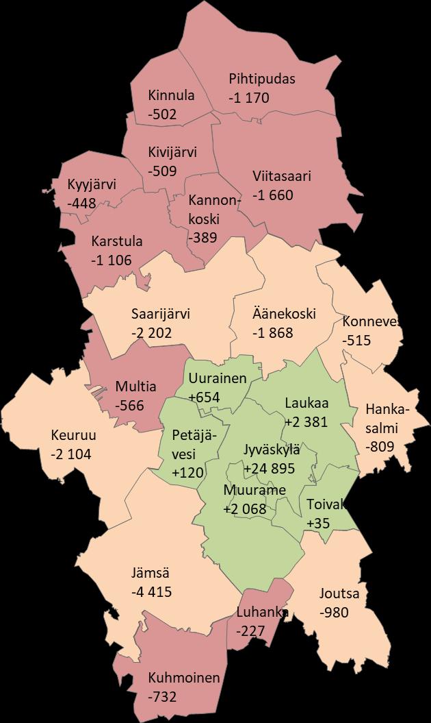 VÄESTÖMUUTOS 2000-2018 (ennakko) Kasvanut +1,5 25,5 % Vähentynyt -9,0