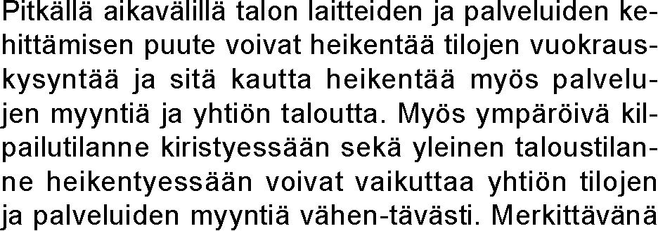 Rahoitus ja vastuusitoumukset tapahtumat raportointikaudella lon tilojen vuokraustoimintaa ja