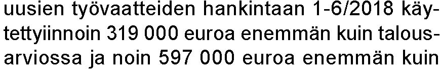 vastaavana aikana 2017. teen verrattuna (ero talousarvioon 107 000 euroa (28 %), ero viime vuoteen 87 000 euroa (21 %).