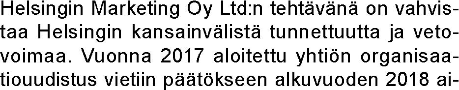 Helsinki Marketing Oy Ltd 100 % Helsingin kaupungin omistusosuus Hallituksen
