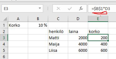 14 Vastaavasti jos kaavoja kopioidaan sarakkeiden suunnassa, niin sarakeotsikot muuttuvat samoin. Eli esim. A:sta tulee B, jne.