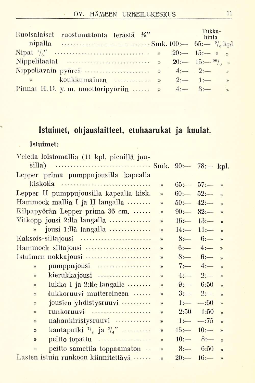 Tukkii- Ruotsalaiset ruostumatonta terästä % lin(a nipalla Smk. 100:- / 65: okpl Nipat 7 / g 20; 15: Nippelilaalal 20; 00 / 15: Nippoliavain pyöreä 4: 2; 2; koukkumainen 1: Pinnat H. D. y. m.