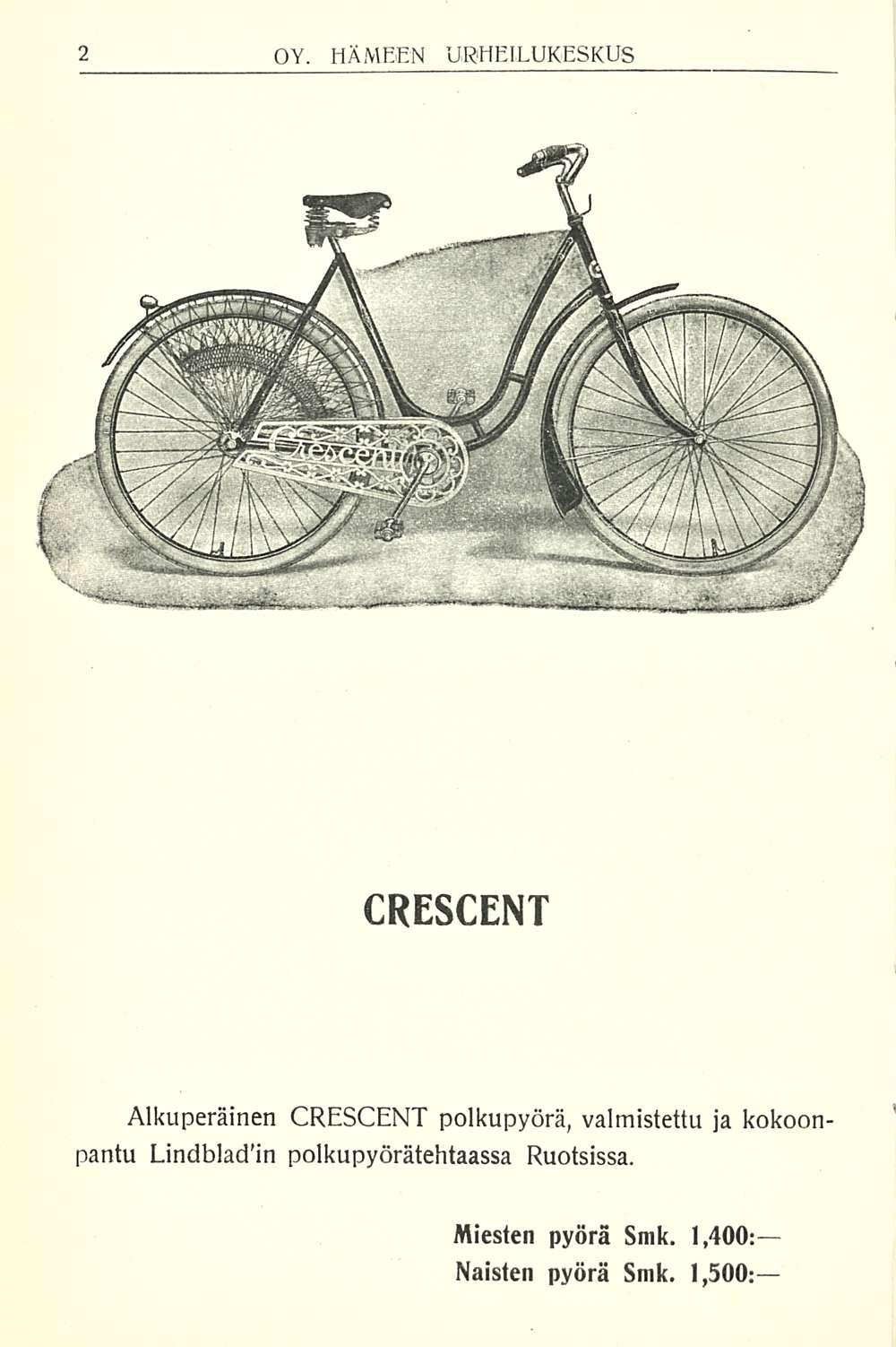 CRESCENT Alkuperäinen CRESCENT polkupyörä, valmistettu ja kokoonpantu Lindbladin