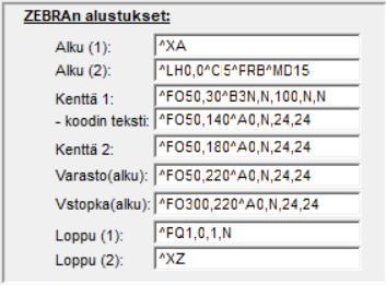 Alla kuva esimerkki asetuksista. Kuvassa näkyviin kentännimiin viitataan seuraavissa ohjeen kohdissa. 7.2.