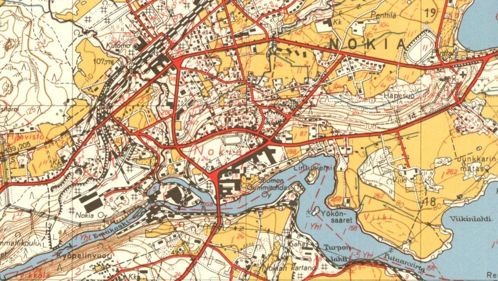 Kuva: 12 Ote maanmittauslaitoksen peruskartalta vuodelta 1954 (c) Maanmittauslaitos.