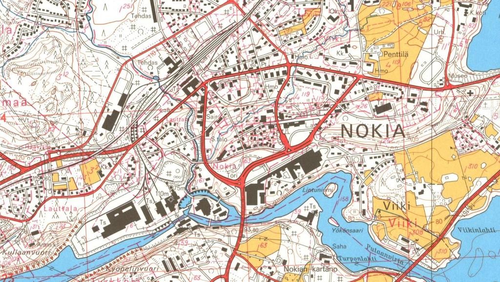Kuva: 14 Ote maanmittauslaitoksen peruskartalta vuodelta 1975 (c) Maanmittauslaitos.