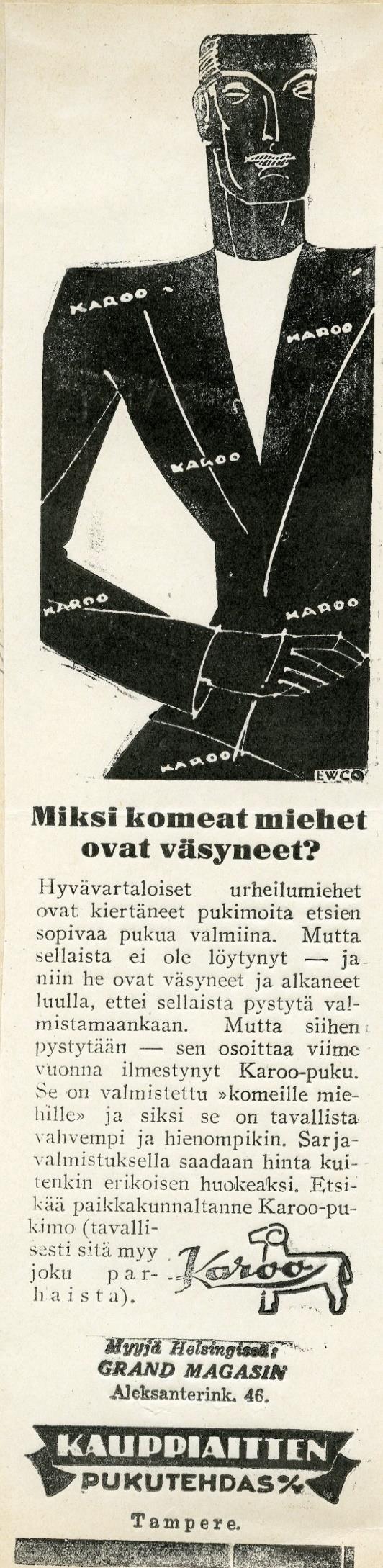 11 SUOMEN ELINKEINOELÄMÄN KESKUSARKISTON TIEDOTUSLEHTI 1/2019 Muotia arkistossa Muotia arkistojen kätköistä voi löytää tekstiilialan yritysten