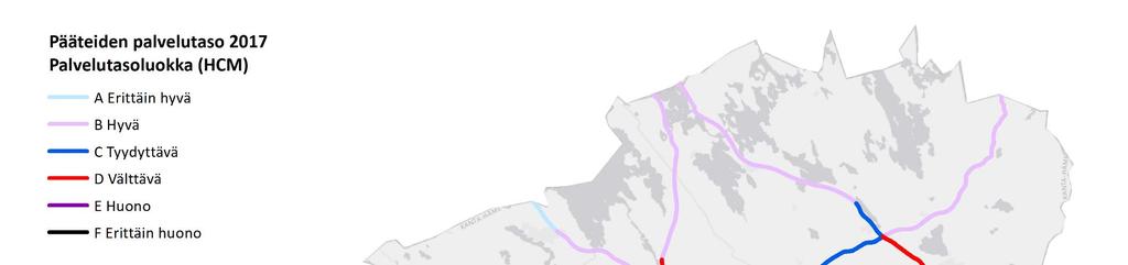 Pääteiden palvelutaso 2017 (HCM) A: