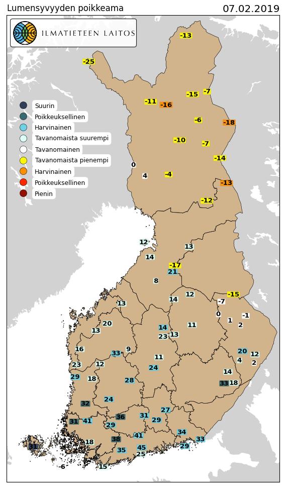 Helmikuun lumipeite Varsinais-Suomessa >80 30 60 40 7.2.
