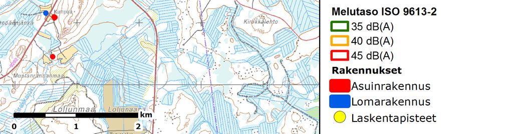 lähimpien rakennusten kohdalla, vaan melutasot ovat laskelmien mukaan alle 35 db(a).