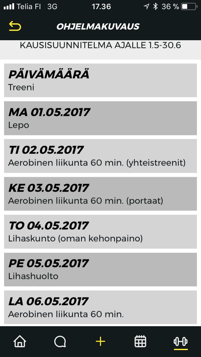 KAUSISUUNNITELMAT Löydät kausisuunnitelman näin: 1. Valitse treenaa ja suorita treeniohjelma 2. Klikkaa ohjelmapakettia esim.