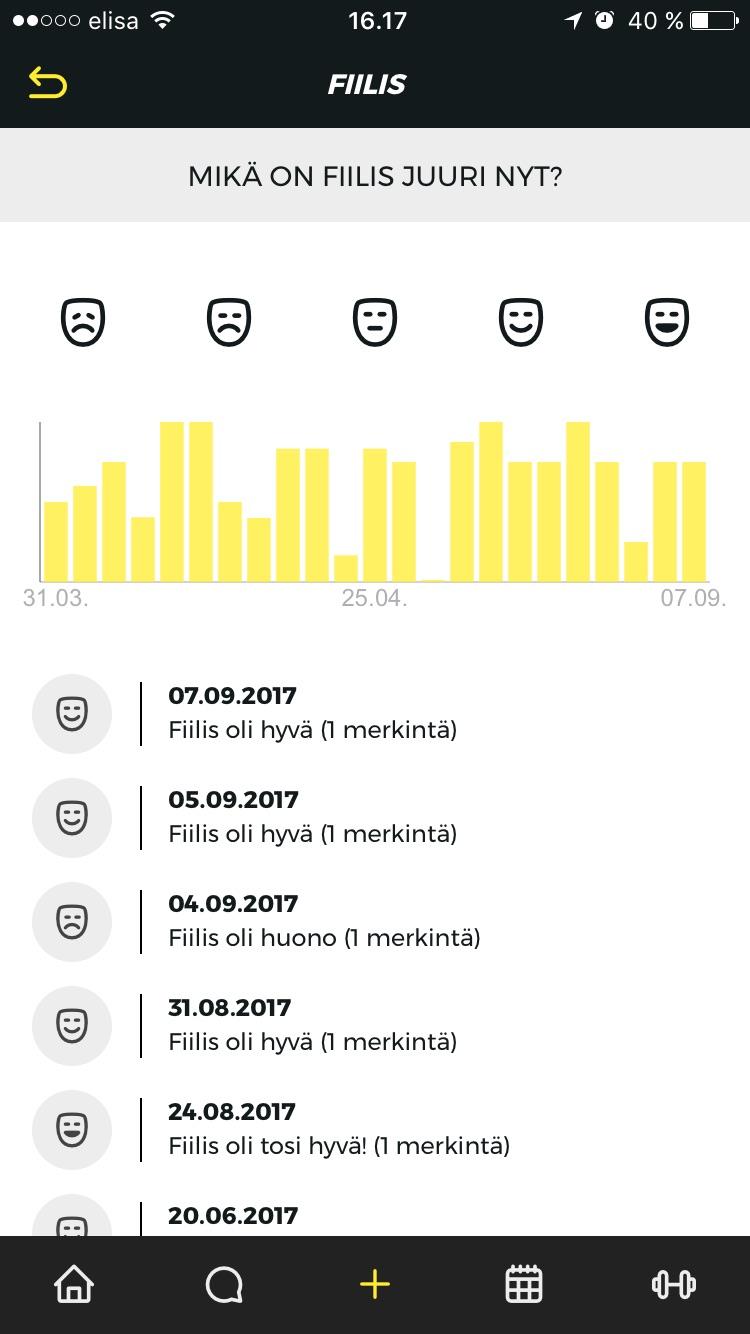 1. Klikkaa etusivulta fiilis, näet aikaisemmat merkinnät.