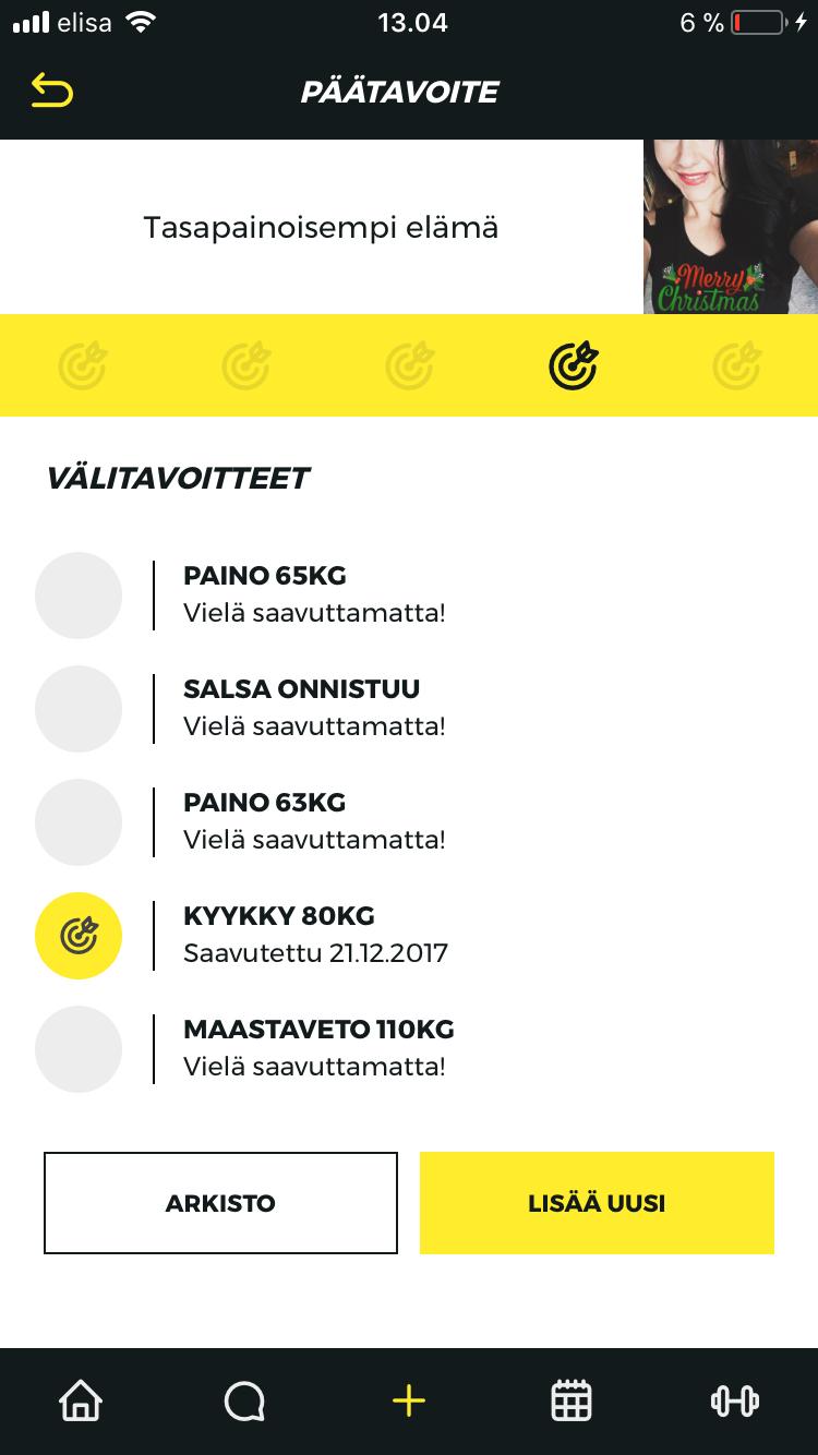 TAVOITTEIDEN HALLINTA 1. Klikkaa etusivulta tavoitteet, näet sinun tämänhetkiset tavoitteet. 2.