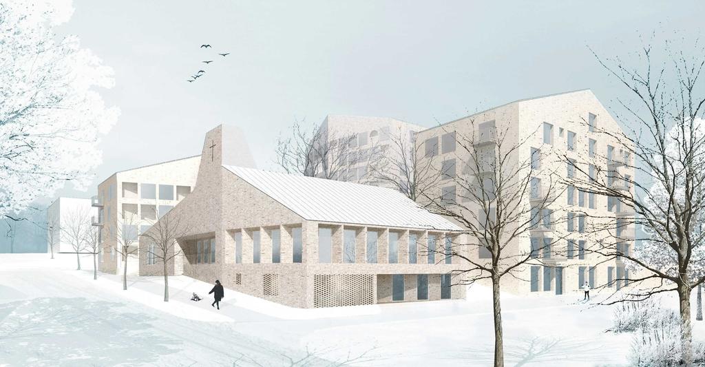 3D-NÄKYMÄKUVA MAANTASOSTA - LÄHESTYMINEN IDÄSTÄ ASEMAN SUUNNALTA Keravan seurakunta Papintie 2-6, 04250