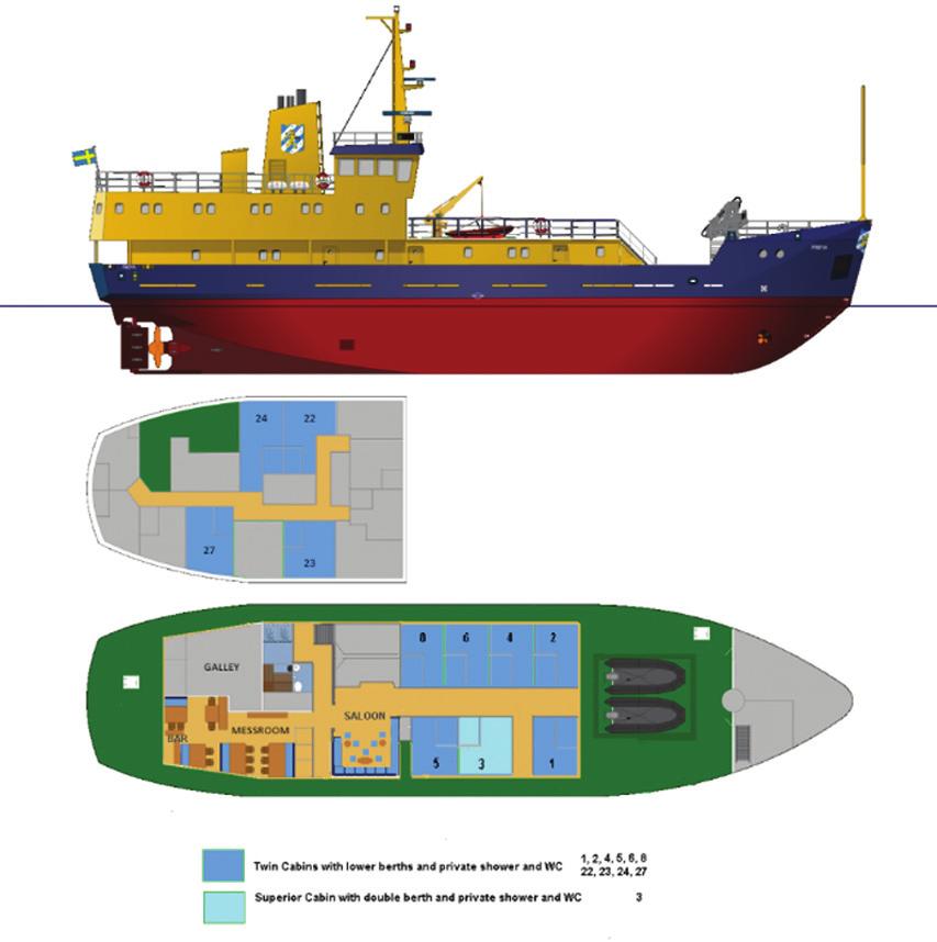 M/S FREYA, Hytit Aluksella on käytössämme 10 hyttiä. Myös yhden hengen hyteissä on kaksi samassa tasossa olevaa vuodetta. Kaikissa hyteissä on oma wc- ja suihkutila. A. Standard-hytti.