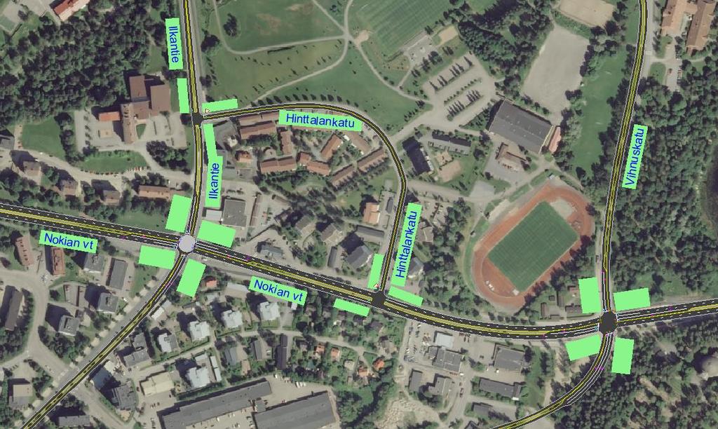 LIIKENTEEN TOIMIVUUSTARKASTELUT Liikenteen toimivuustarkastelut laadittiin iltapäivän huipputunnin liikenteelle Nokianvaltatien liittymissä Synchro/SimTraffic- ohjelmalla.