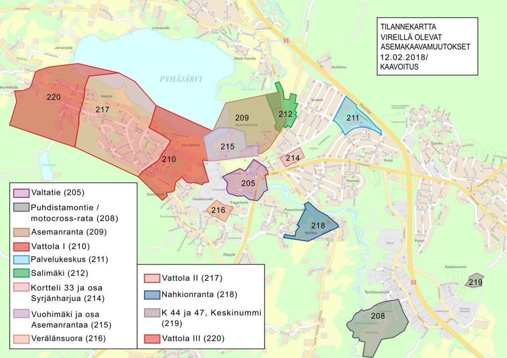 VALMIIT, VIREILLÄ OLEVAT JA KÄYNNISTETTÄVÄT ASEMAKAAVAHANKKEET 2019-2020 184 VALMIS VALMIS 2 221 VALMIS VALMIS 1 Kuva 3.