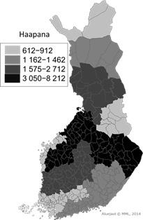 Kuva 13. Taantuvien riistavesilintujen keskimääräiset saalismäärät riistakeskusalueilla ja osa-alueilla vuosina 2006 2013.