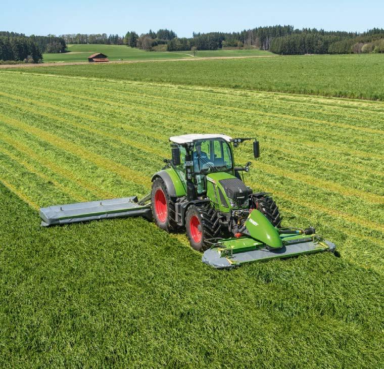 Yhdessä Fendt Vario -traktoreiden etunostolaitteen kevennyksen kanssa työn laatu paranee edelleen, kun leikkuupalkin kosketuspaine pysyy aina samana maanpinnan muodosta riippumatta.