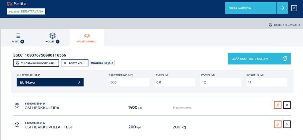 Tarkistetaan, että kuljetusalusta on oikea.