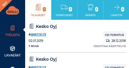 Kun klikkaat työlistalla tullutta tilausta, avautuu se uudelle näkymälle.