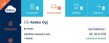 Toimituksen käsittely, keräys ja lähetys Edellä luotu toimitus löytyy TOIMITUKSET-välilehdeltä Avaa toimitus klikkaamalla.