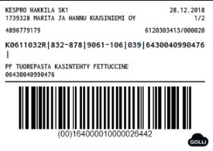 Esimerkki terminaaliosoitelapusta: Kiinnitä tarrat kuljetuspakkauksiin ja