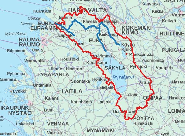 Eurajoen valuma-alue Valuma-alueen pinta-ala 1330 km 2 Karttapohja: Maanmittauslaitoksen avoimet aineistot