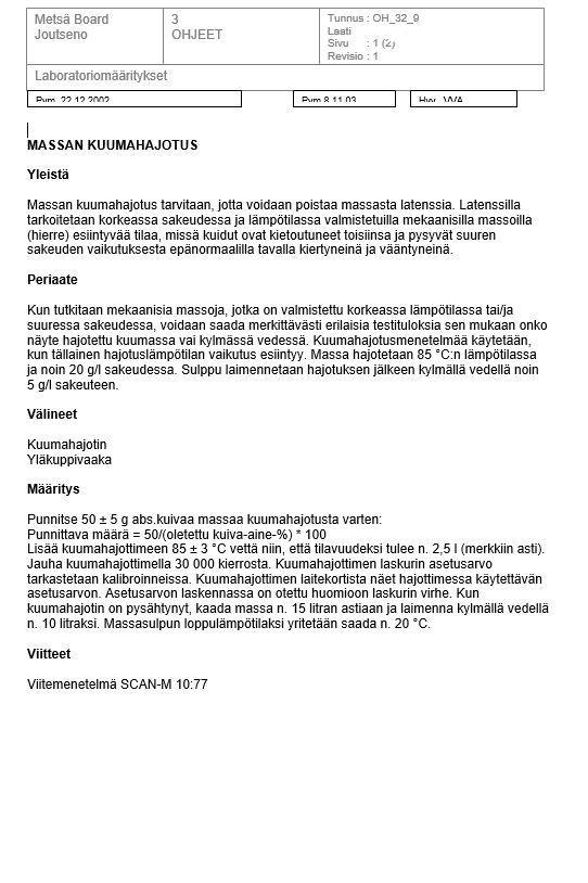 Työohje: Massan kuumahajotus