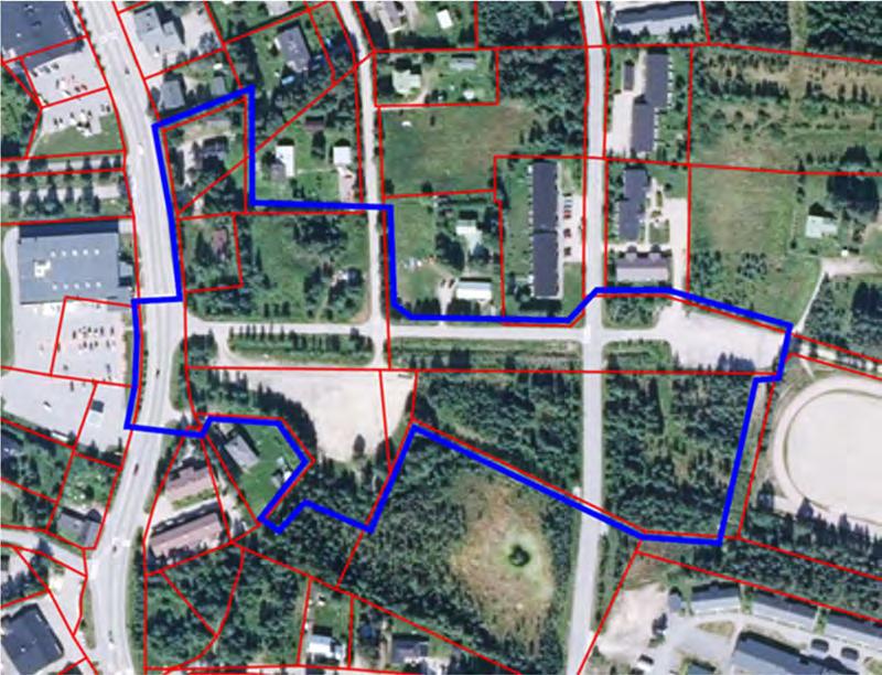 FCG SUUNNITELU JA TEKNIIKKA OY SELOSTUS 6 (28) 3 LÄHTÖKOHDAT 3.1 Selvitys suunnittelualueen oloista 3.1.1 Alueen yleiskuvaus Asemakaavan muutoksen kohteena on 3,8207 ha suuruinen alue kirkonkylän keskustassa.