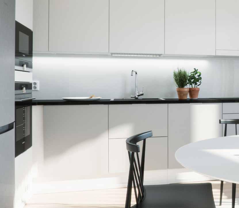 Skanska Design Calm Keittiö on kodin sydän. Design-mallistojen vaihtoehtoisia materiaaleja yhdistelemällä luot oman tyylisi mukaisen kokonaisuuden.