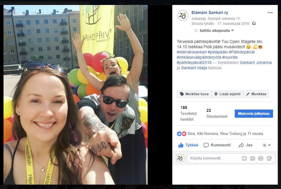 18 Facebookissa Elämäni Sankari ry:n sivun tykkääjämäärät kasvoivat myös mukavasti vuonna 2018.