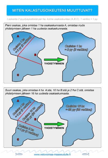 Osakaskuntien yhdistäminen lisää omistajien kalastusoikeuden käyttö-arvoa, kiinteistöjen arvoa ja kalastusmahdollisuuksia!