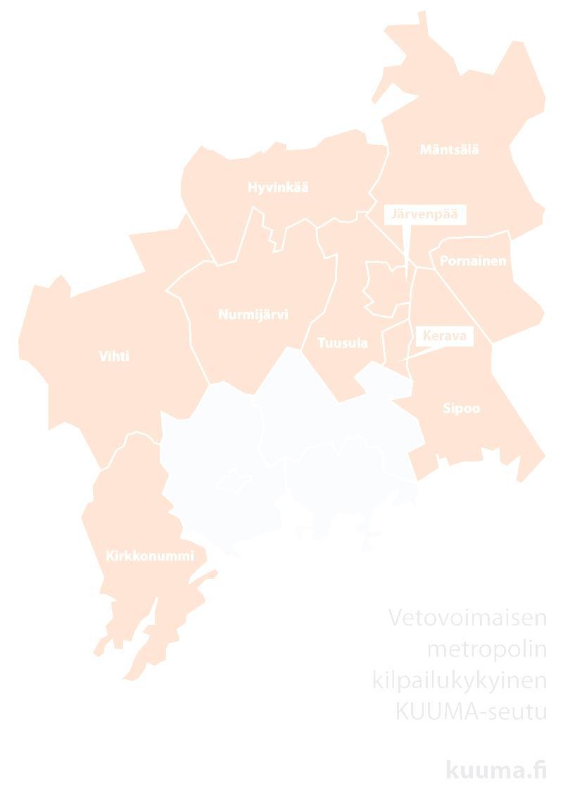 KUUMA-YHTEISTYÖ Keski-Uudenmaan kunnat, Tuusula, Järvenpää, Kerava, Mäntsälä ja Nurmijärvi aloittivat aiempaa laajemman yhteistyön vuonna 2002.