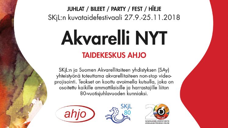 Taidekeskus Ahjoon rakentui 121 tekijän digitaalinen non-stop videoprojisointi nimeltään Akvarelli NYT, joka esitteli kuvataidefestivaalin teemaa monipuolisesti akvarellein.