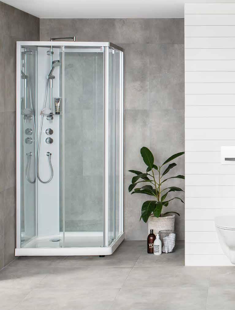 8 IDO Showerama 10-5 Suihkukaapit SUIHKUKAAPPI: Showerama 10-5, nelikulmainen, valkoiset profiilit, kirkas lasi SEINÄ-WC: IDO Glow Rimfree 65