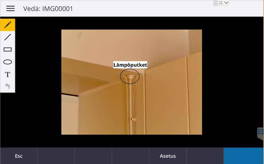 Kuvan ottaminen pisteen mittaamisen yhteydessä Mene Video-näkymään (TSC7) ja klikkaa kamera-symbolia TSC7 ja