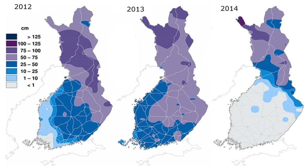 Kadut Lumen syvyys maalis /huhtikuun vaihteessa (lähde: Ilmatieteenlaitos) Katujen hoidon ja kunnossapidon tehtävät vaihtelevat suuresti vuodenaikojen mukaan ja siten niitä on käsiteltävä itsenäisinä