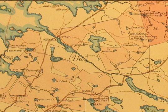 22 Kartta 11. Karttaleike Metsähallituksen yleiskartasta Kuhmon hoitoalueesta. Kartta on vuodelta 1930. Luulajanjärven luoteispuolella on Heikkiläntie, joka ylittää Luulajanjoen. 6.