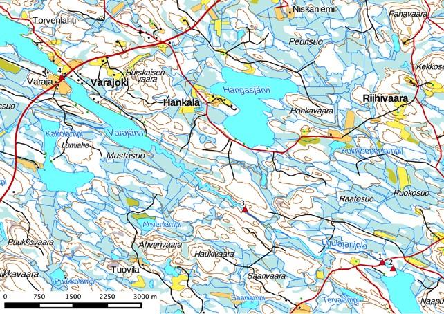 23 Kartta 12. Kohteiden sijainti merkitty punaisella kolmiolla. Maanmittauslaitoksen peruskarttarasteri 1:20 000, 8/2017. 7. Kohdehakemisto Kohde 1. Niskakoski luode 2. Niskakoski 3.