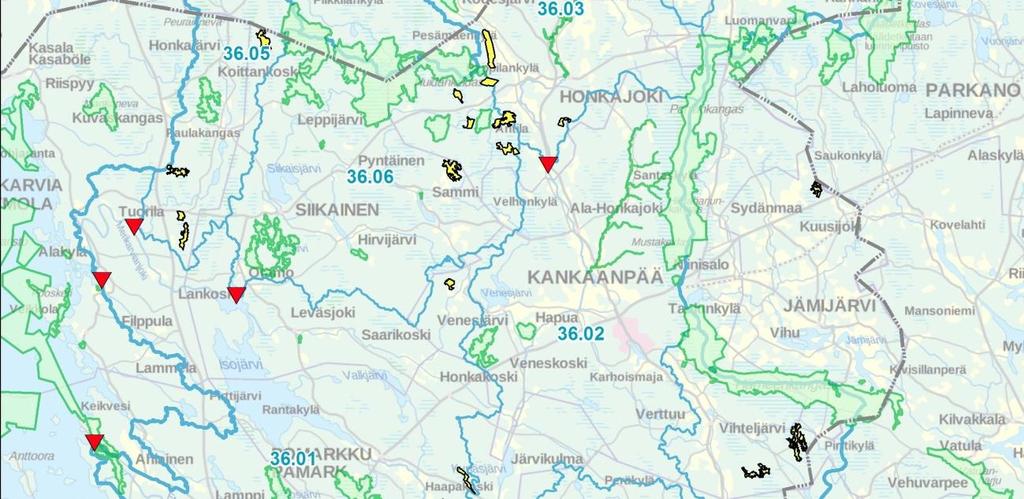 Tuorijoen alueelle (269 ha), Otamonjoen alueelle (286 ha) sekä