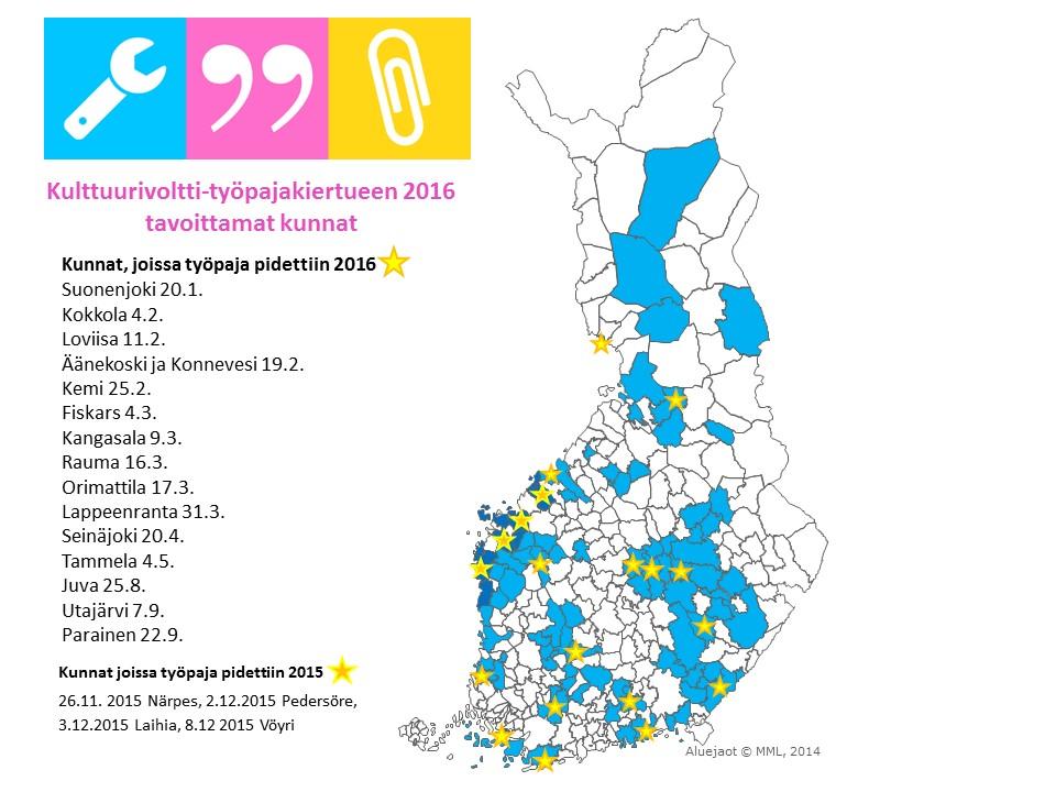 16 8. #kulttuurikasvatussuunnitelma viestinnässä Kulttuurivoltti näkyi vuoden 2016 työpajakiertueen aikana paljon sosiaalisessa mediassa.