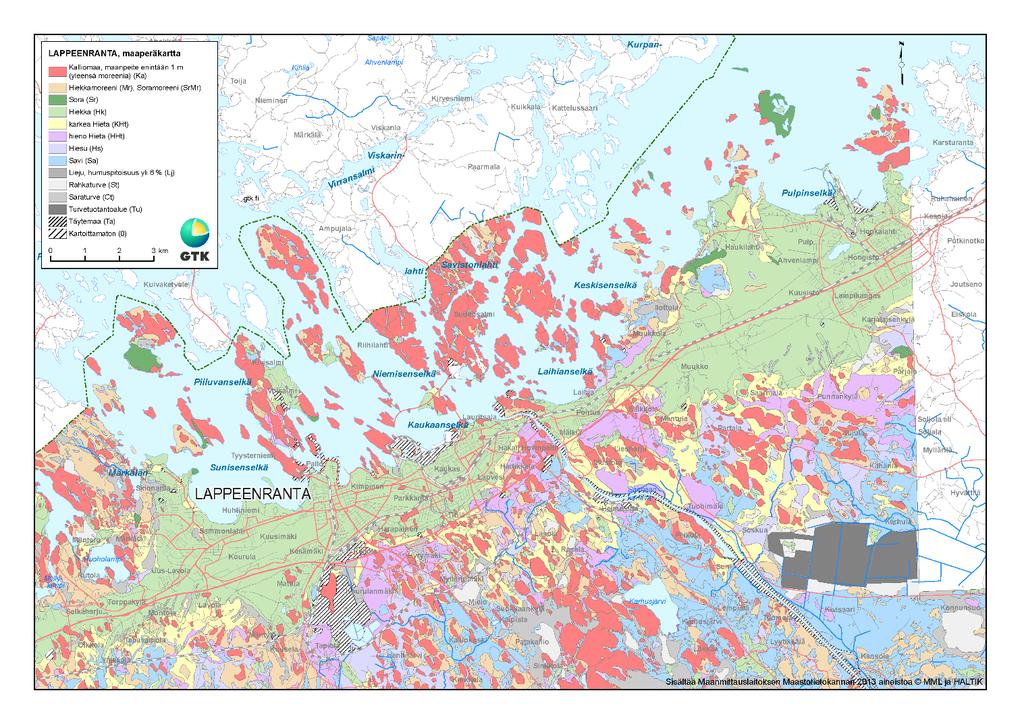 GEOLOGIAN TUTKIMUSKESKUS Lappeenrannan taustapitoisuudet 6 heti Yolidiameren veden pinnan tasolle, vaan Saimaan altaaseen mannerjäätikön reunan eteen muodostui paikalinen jääjärvi.