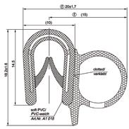 tiivisteosa sivussa PVC/EPDM 14,5/15 - Materiaali: Runko-osa metallivahvisteinen PVC, tiivisteosa EPDM solukumia -