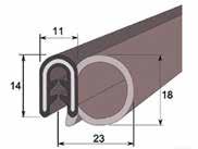tiivisteosa sivussa EPDM 14/23 - Metallirunkoinen reunasuojanauha - Materiaali: Runko-osa EPDM massiivikumia, tiivisteosa EPDM solukumia - Kiristysalue