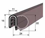 sivussa EPDM 15/24 - Metallirunkoinen reunasuojanauha - Materiaali: Runko-osa EPDM massiivikumia, tiivisteosa EPDM solukumia - Kiristysalue kuvaa