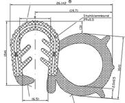 sivussa EPDM 15/26 - Metallirunkoinen reunasuojanauha - Materiaali: Runko-osa EPDM massiivikumia, tiivisteosa EPDM solukumia - Kiristysalue kuvaa